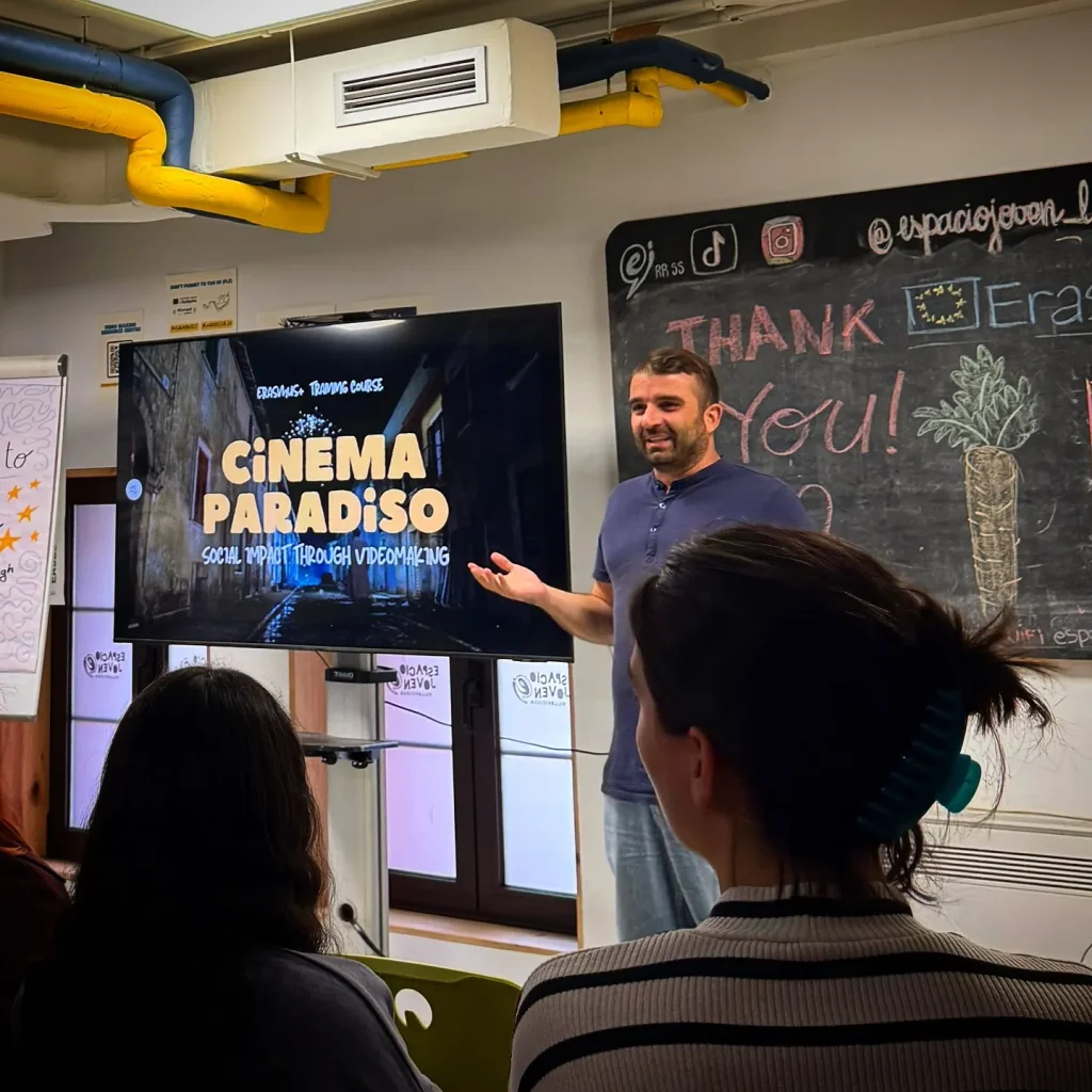 Fabio Meazza speaking during the Cinema Paradiso Erasmus+ training course