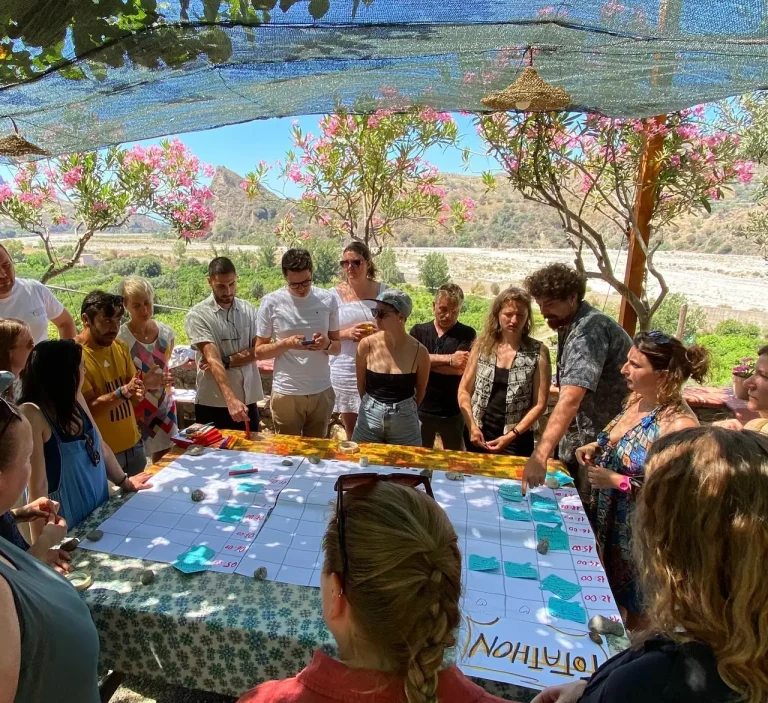 Participants working together on a collaborative activity during an international youth project