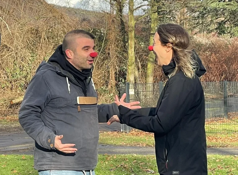 Fabio Meazza taking part in an outdoor clowning exercise