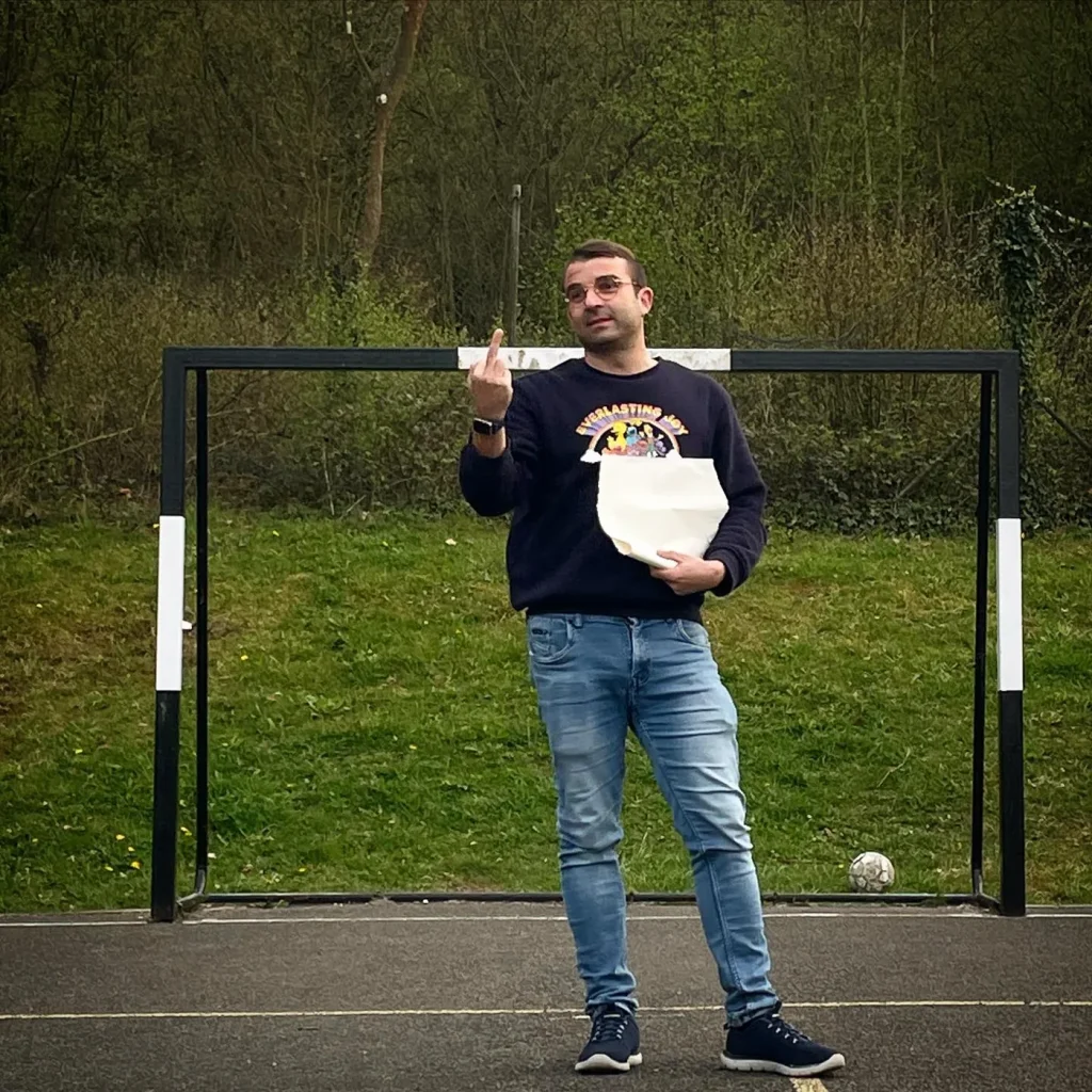 Fabio Meazza interacting with participants outdoors
